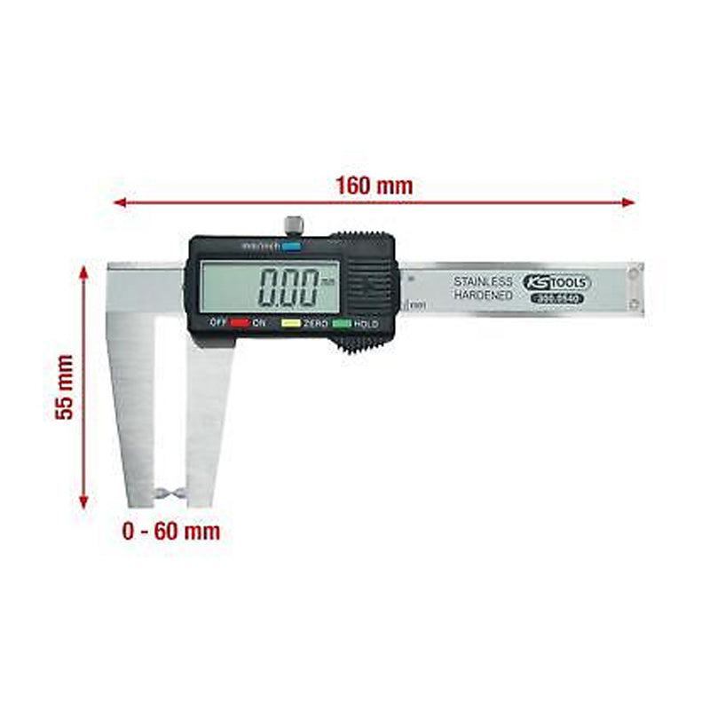 Pied à coulisse en inox digital pour disques de frein, 0-60 mm - KS TOOLS - 300.0540