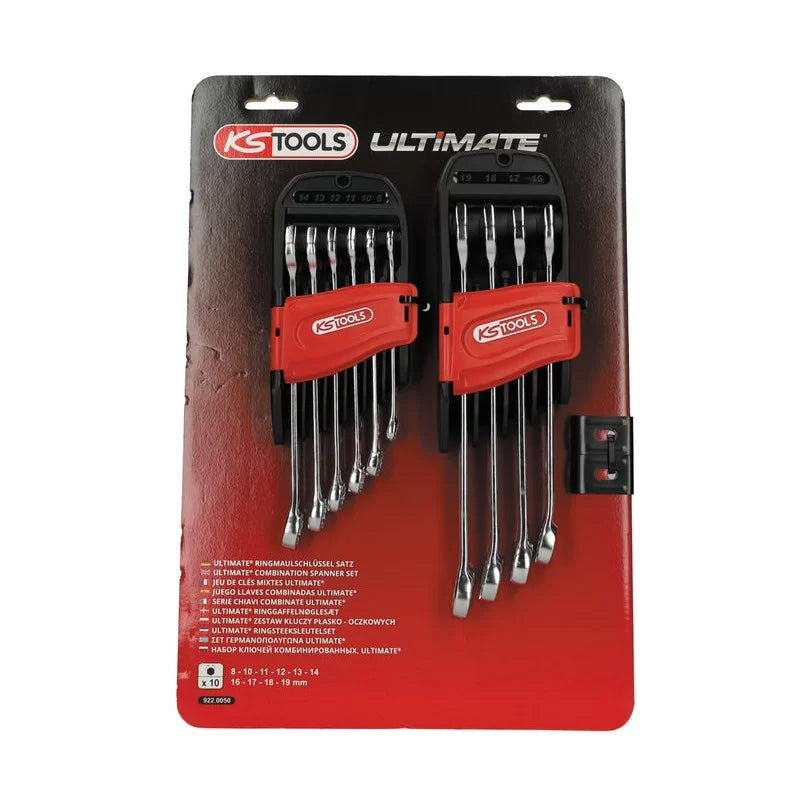 Jeu de 10 clés mixtes métriques sur support, 8 à 19 mm - KS TOOLS - 922.0050