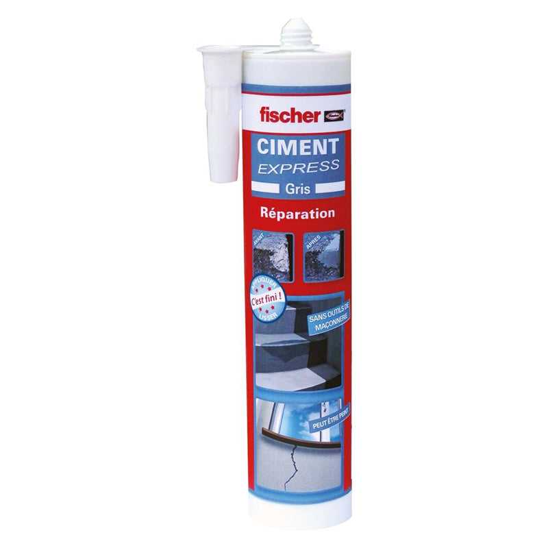 Lot de 10 cartouches de ciment express FISCHER 519175 prêt à l'emploi gris ciment 310 ml + 2 Gratuites