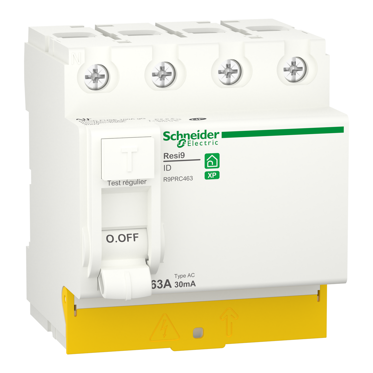 Interrupteur différentiel SCHNEIDER R9PRC463 63A type AC 30mA 3P+N peignable Resi9 XP