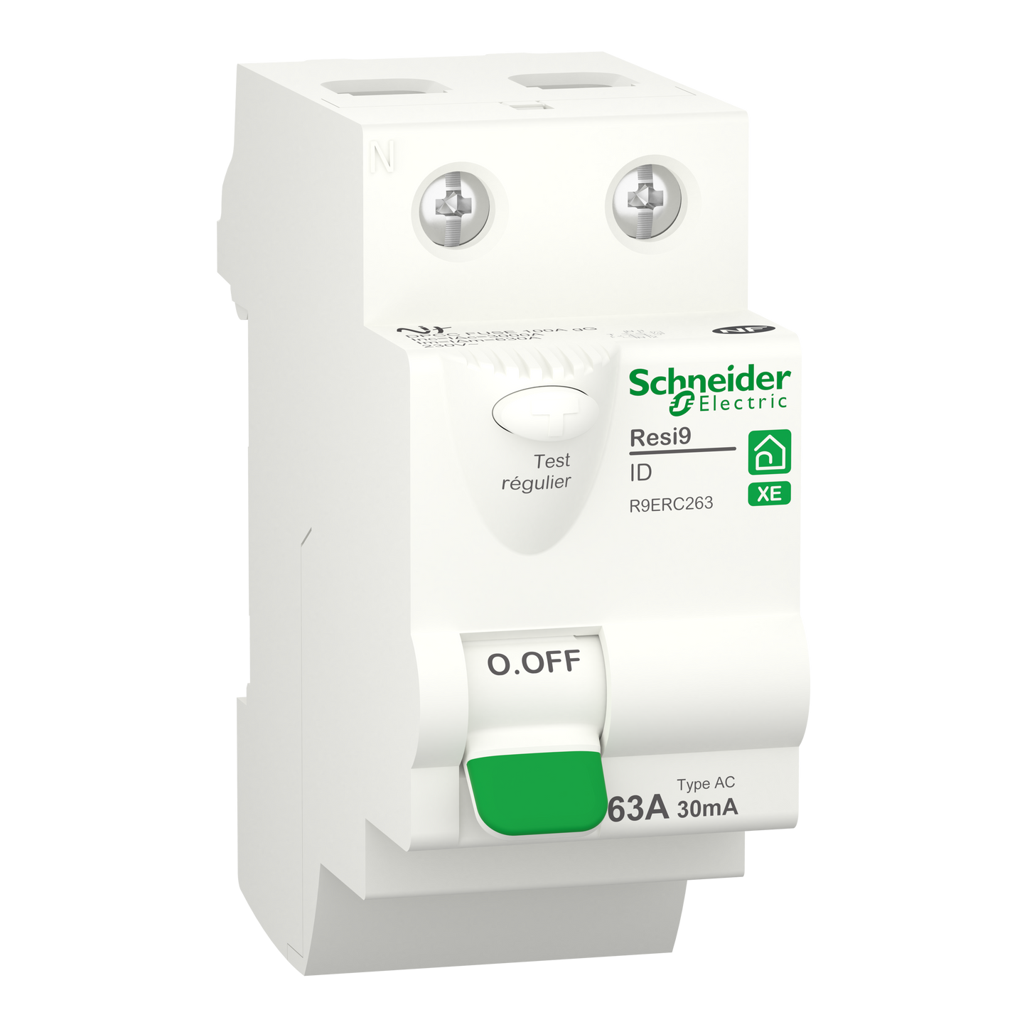 Interrupteur différentiel SCHNEIDER R9ERC263 63A type AC 30mA 1P+N embrochable Resi9 XE