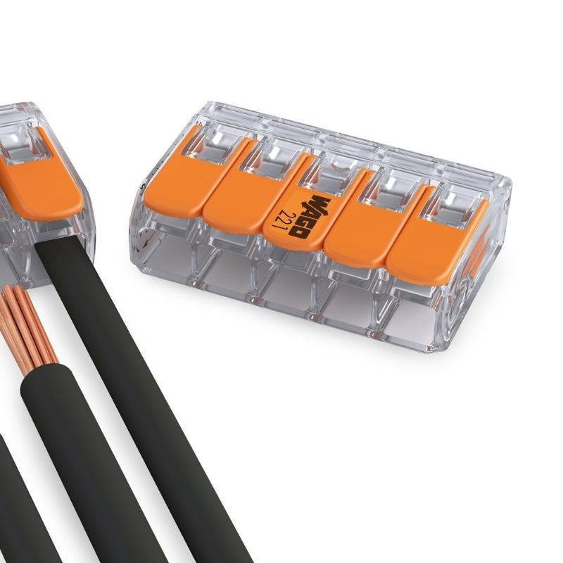Pack de 100 bornes de connexion rapide à levier WAGO 5 entrées fil souple et rigide - S221