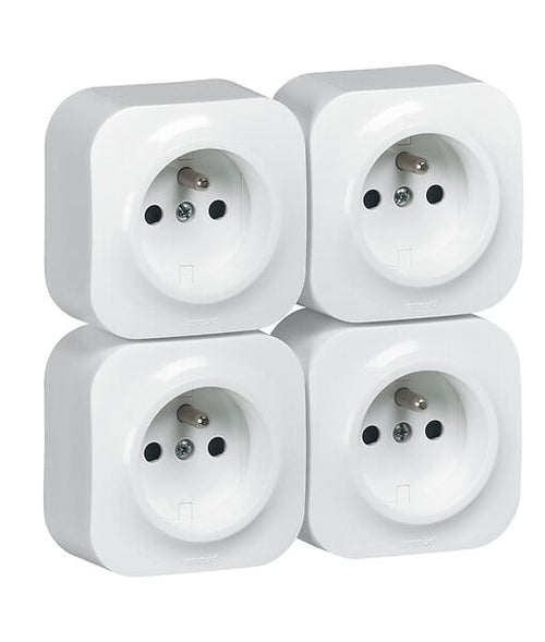 Lot de 4 prises de courant saillie avec terre Profil Eco complet-blanc