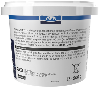 Pâte d’étanchéité durcissante GEB pour raccords filetés en chauffage Beige 500g