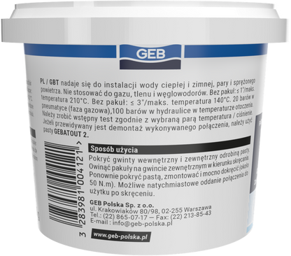 Pâte d’étanchéité durcissante GEB pour raccords filetés en chauffage Beige 500g