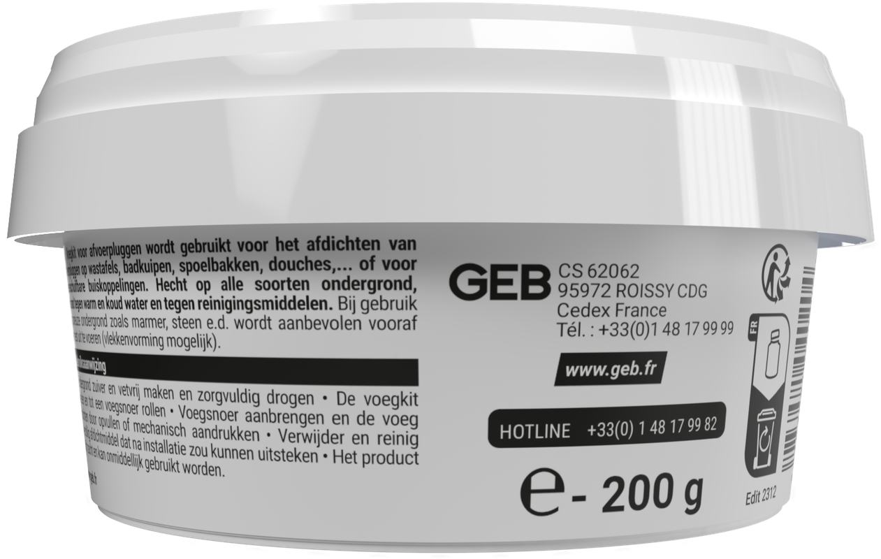 Mastic sanitaire d'étanchéité GEB pour les bondes et emboitements des tuyaux 200g