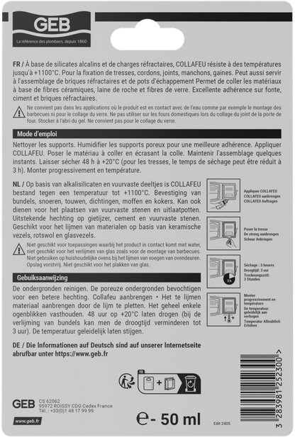 Colle réfractaire GEB COLLAFEU 50ml résistante jusqu’à 1100°C