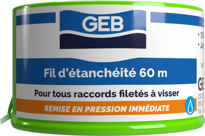 Fil d'étanchéité GEB 100% PTFE pour tous raccords à visser 60m