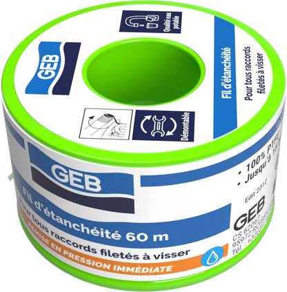 Fil d'étanchéité GEB 100% PTFE pour tous raccords à visser 60m