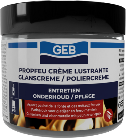 Crème lustrante GEB Propfeu effet patiné pour l’entretien et la protection des fontes et métaux 220ml