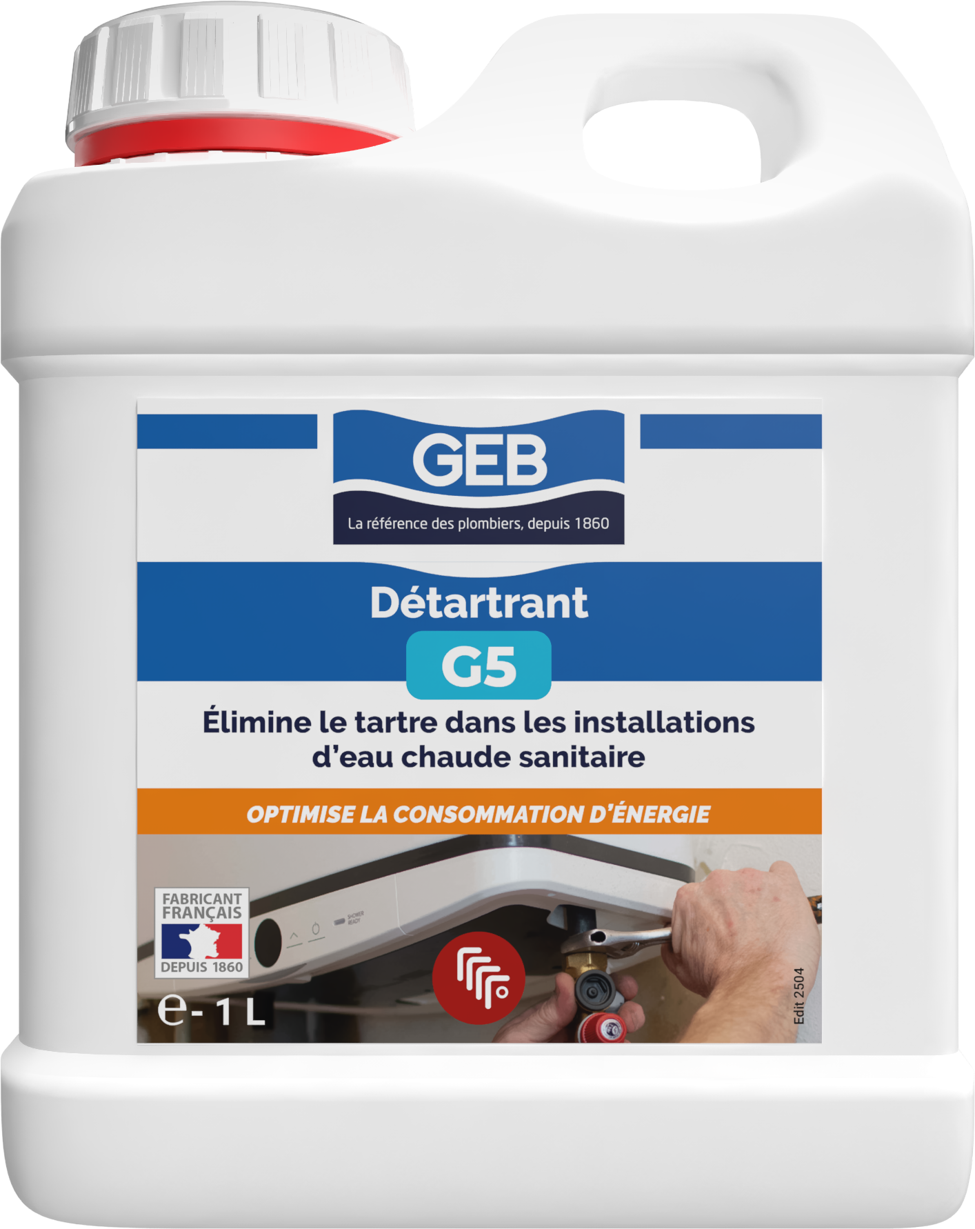 Détartrant G5 GEB élimine le tartre dans les installations d'eau chaude sanitaire 1L