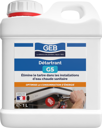 Détartrant G5 GEB élimine le tartre dans les installations d'eau chaude sanitaire 1L