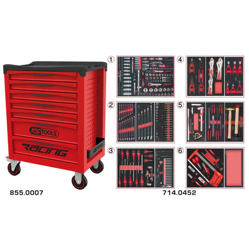 Servante RACING 7 tiroirs équipée de 455 outils  - KS TOOLS - 855.7452