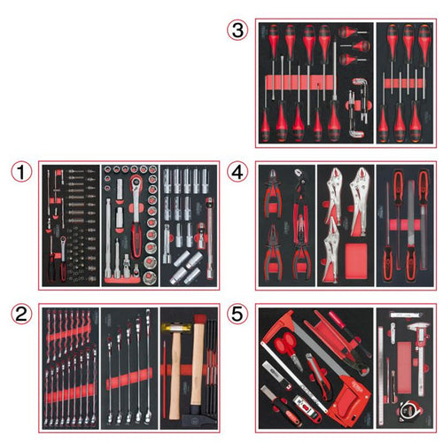 Composition d'outils 5 tiroirs pour servante, 187 pièces  - KS TOOLS - 714.0187