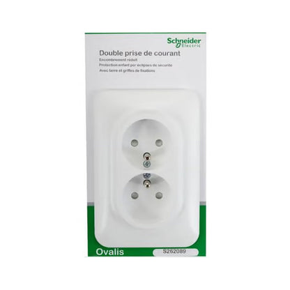 Double prise de courant 2P+T OVALIS SCHNEIDER S262089 avec terre 250V