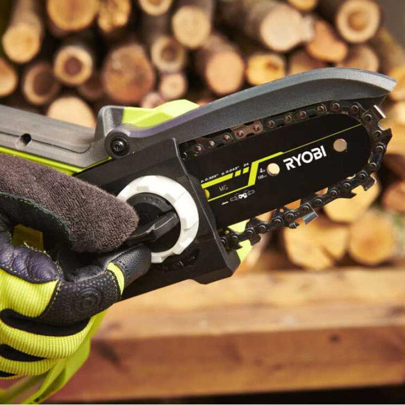 Élagueur à main 18V - RYOBI RY18PSX10A-0 - Brushless / moteur sans charbons - guide 10 cm - 6 m/s - tendeur sans outil (vendu sans batterie)