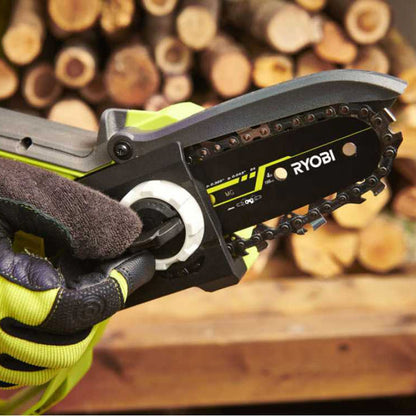 Élagueur à main 18V - RYOBI RY18PSX10A-0 - Brushless / moteur sans charbons - guide 10 cm - 6 m/s - tendeur sans outil (vendu sans batterie)