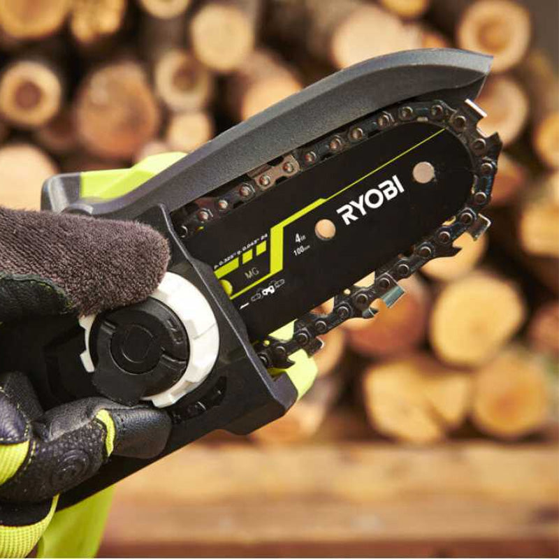 Élagueur à main 18V - RYOBI RY18PSX10A-0 - Brushless / moteur sans charbons - guide 10 cm - 6 m/s - tendeur sans outil (vendu sans batterie)