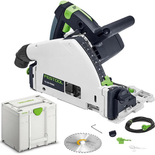 Tauchsäge Festool TS 55 FEBQ-Plus, Handkreissäge 1200 W, Schnittleistung bis 55mm, mit Koffer