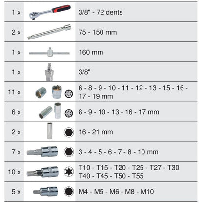 Module de douilles et accessoires ULTIMATE 3/8'', 47 pièces  - KS TOOLS - 713.1022