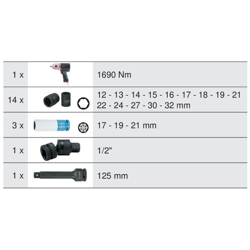 Module de douilles et clé à chocs pneumatique 1/2'', 20 pièces  - KS TOOLS - 712.1020