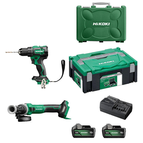 Pack 2 outils HIKOKI Perceuse + meuleuse 18V Brushless KCRT01 (DV18DE + G1813DVE + 2 x 5Ah + UC18YFSLW0Z)