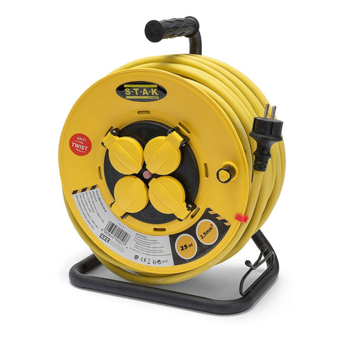 Enrouleur professionnel,  4 prises, H07RN-F3G2.5MM2, 25M , NF,CE - IP44. Tambour fixe - VELAMP - REELPRO-FR-25
