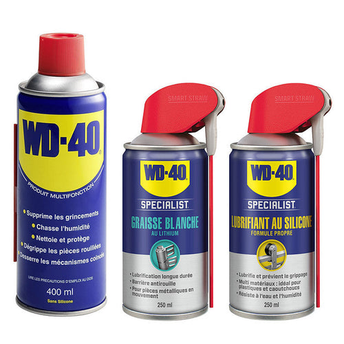 Kit mécanique auto WD-40 Produit Multifonction Spray Double Position + Graisse blanche + Lubrifiant au silicone
