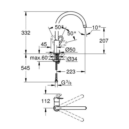 Mitigeur d'évier Bauloop 2020 GROHE 31368001 - monocommande - col de cygne - chrome