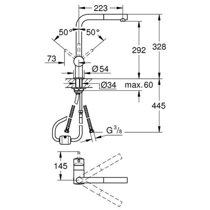 Mitigeur évier MINTA 360° GROHE 32168000 - bec haut avec mousseur extractible - chromé