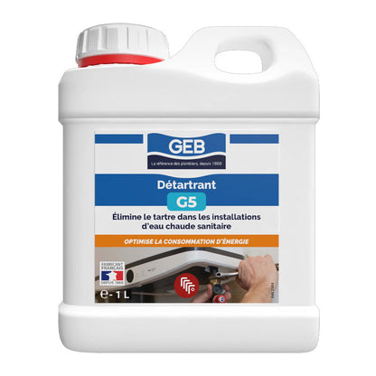 Détartrant G5 GEB élimine le tartre dans les installations d'eau chaude sanitaire 1L