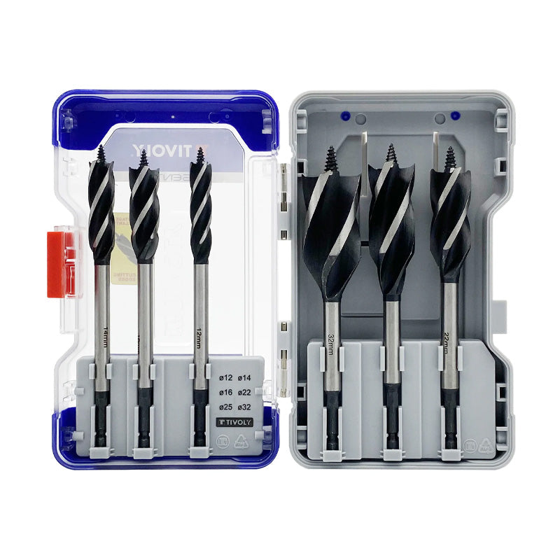 Tivoly   Coffret 6 forets bois 4 taillants queue hexagonale Ø 12 à 32mm