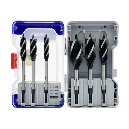 Tivoly   Coffret 6 forets bois 4 taillants queue hexagonale Ø 12 à 32mm