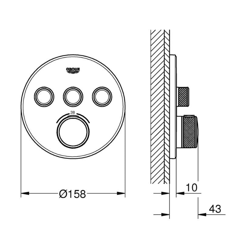 Thermostatique GROHTHERM SMARTCONTROLE GROHE pour installation encastrée 3 sorties